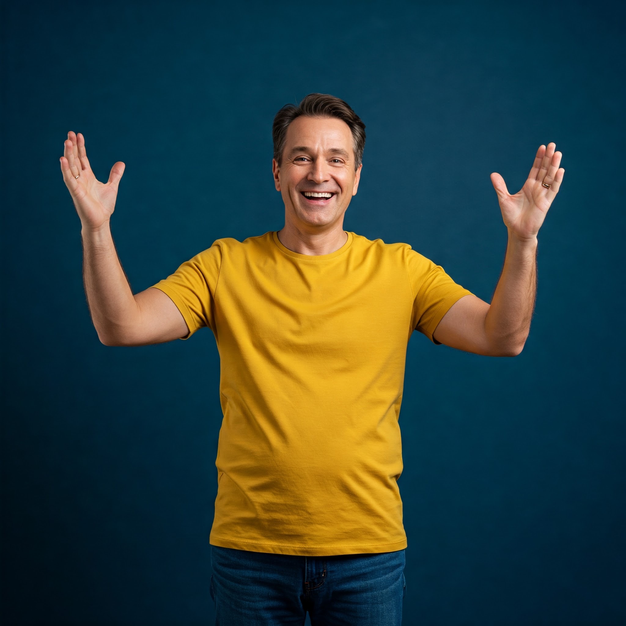 photo of Cheerful Man with Arms Raised